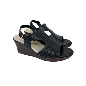 SAS Rosa Black Woven Leather Wedge Open Toe Slingback Sandals Shoes Womens 8.5